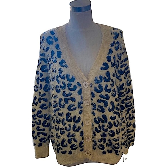 POL Ivory& Black Fluffy Button-Down Cardigan/Sz Small/EUC! - Picture 2 of 5